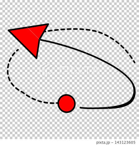 Red curved arrow circular loop dashed line rotation direction indicator pointer sticker print visual graphic clipart artwork design icon element illustration Red curved arrow circular loop dashed line rotation direction indicator pointer sticker print visual graphic clipart artwork design icon element illustration 143123605