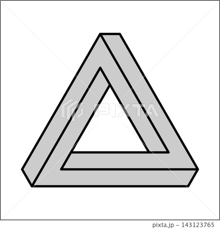 This artwork features a Penrose triangle, a three-dimensional figure that illustrates an optical illusion. Its unique design challenges perception and invites curiosity about impossible shapes. 143123765