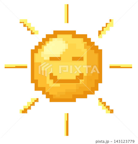 Pixel art smiling bright sun yellow sunshine weather retro game element sticker print visual graphic clipart artwork design icon element illustration Pixel art smiling bright sun yellow sunshine weather retro game element sticker print visual graphic clipart artwork design icon element illustration 143123779