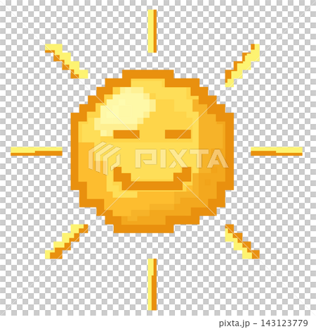 Pixel art smiling bright sun yellow sunshine weather retro game element sticker print visual graphic clipart artwork design icon element illustration Pixel art smiling bright sun yellow sunshine weather retro game element sticker print visual graphic clipart artwork design icon element illustration 143123779