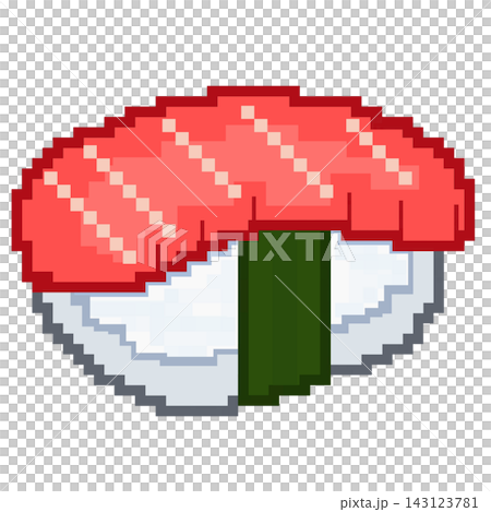 Pixel art salmon nigiri sushi japanese food rice roll retro game element sticker print visual graphic clipart artwork design icon element illustration Pixel art salmon nigiri sushi japanese food rice roll retro game element sticker print visual graphic clipart artwork design icon element illustration 143123781