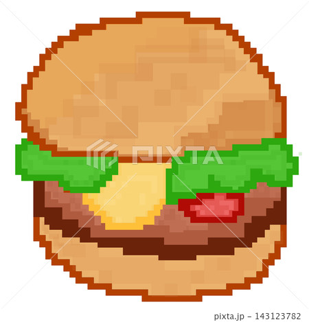 Pixel art fast food hamburger burger with cheese lettuce retro game element sticker print visual graphic clipart artwork design icon element illustration Pixel art fast food hamburger burger with cheese lettuce retro game element sticker print visual graphic clipart artwork design icon element illustration 143123782