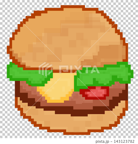 Pixel art fast food hamburger burger with cheese lettuce retro game element sticker print visual graphic clipart artwork design icon element illustration Pixel art fast food hamburger burger with cheese lettuce retro game element sticker print visual graphic clipart artwork design icon element illustration 143123782