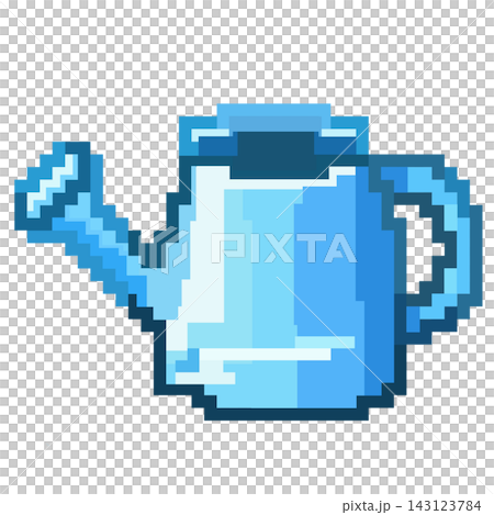 Pixel art blue watering can gardening tool water pot retro game element sticker print visual graphic clipart artwork design icon element illustration Pixel art blue watering can gardening tool water pot retro game element sticker print visual graphic clipart artwork design icon element illustration 143123784