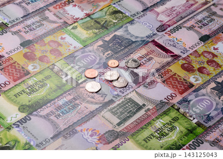 Guyana paper money, dollar banknotes and coins as currency for exchange or travel Guyana paper money, dollar banknotes and coins as currency for exchange or travel 143125043
