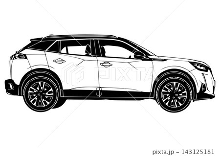Right side of a Blue colored modern b-suv car on a transparent background. Right side of a Blue colored modern b-suv car on a transparent background. 143125181