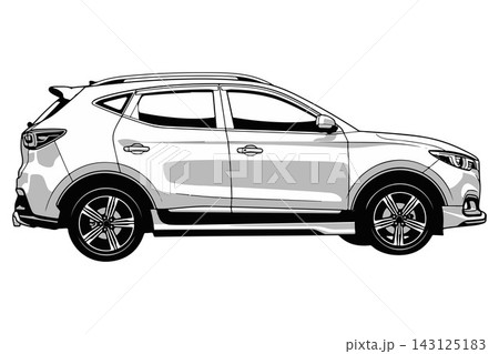 Side view of mini red SUV car is isolated on white background with clipping path. 143125183