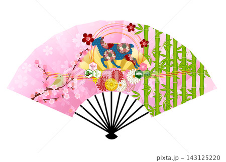 日本の伝統的な模様が描かれた華やかな扇子のデザイン 日本の伝統的な模様が描かれた華やかな扇子のデザイン 143125220