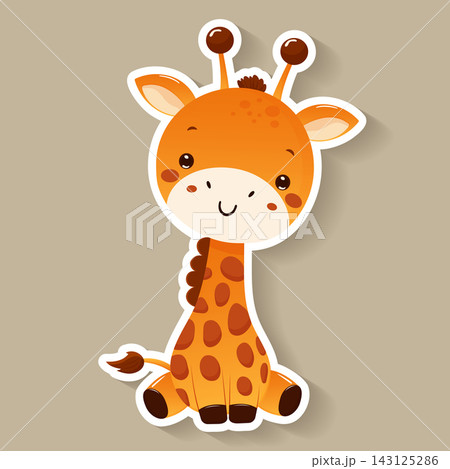cute baby giraffe sticker vector illustration. 143125286