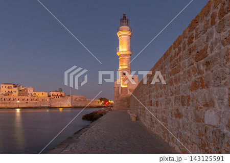 Venetian Lighthouse in Chania Before Sunrise, Crete, Greece 143125591