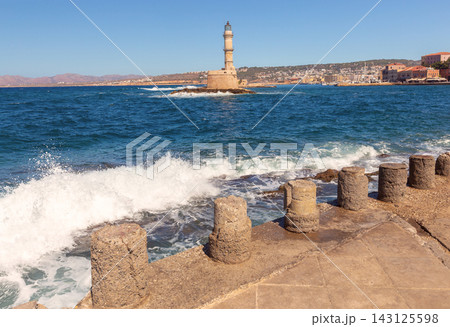 Venetian Lighthouse in Chania Harbor, Crete, Greece Venetian Lighthouse in Chania Harbor, Crete, Greece 143125598