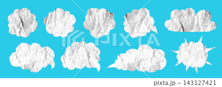 White cloud halftone speech bubble set crumpled paper cutout torn dialog balloon dotted texture White cloud halftone speech bubble set crumpled paper cutout torn dialog balloon dotted texture 143127421