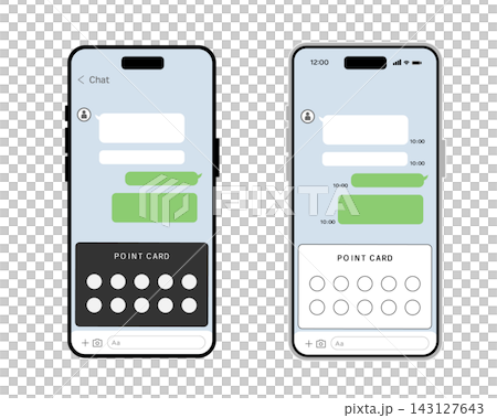 Screenshot of a smartphone chat app with a digital point card. Screenshot of a smartphone chat app with a digital point card. 143127643