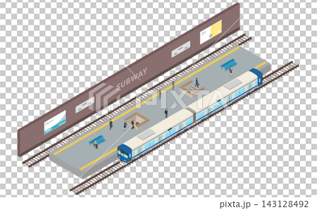 Isometric illustration: subway platform, train, and people Isometric illustration: subway platform, train, and people 143128492