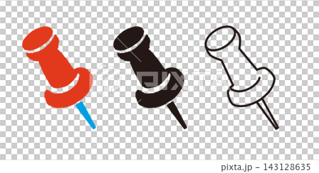 Vector illustrations of thumbtacks (push pins) - Set of 3 Vector illustrations of thumbtacks (push pins) - Set of 3 143128635