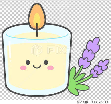 Cute Scented Candle Character in Glass Jar with Lavender Flowers 143128911