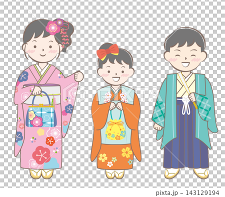 Children in kimonos for Shichi-Go-San (a traditional Japanese rite of passage for children) and New Year's visit to a shrine. Children in kimonos for Shichi-Go-San (a traditional Japanese rite of passage for children) and New Year's visit to a shrine. 143129194