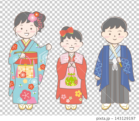 Children in kimonos for Shichi-Go-San (a traditional Japanese rite of passage for children) and New Year's visit to a shrine. Children in kimonos for Shichi-Go-San (a traditional Japanese rite of passage for children) and New Year's visit to a shrine. 143129197