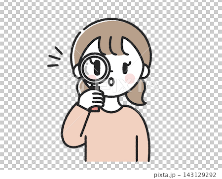 A girl looking through a magnifying glass. A girl looking through a magnifying glass. 143129292