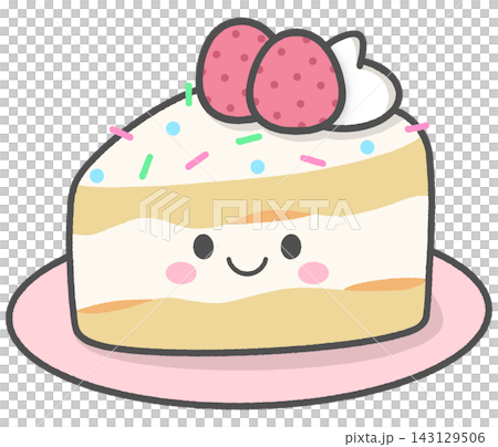 Cute Strawberry Shortcake Slice Character with Whipped Cream and Sprinkles Cute Strawberry Shortcake Slice Character with Whipped Cream and Sprinkles 143129506