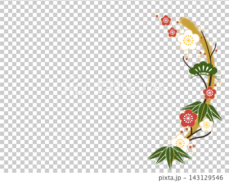 A Japanese-style background with a wide margin featuring pine, bamboo, and plum blossoms. 143129546