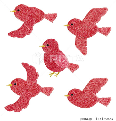 【赤色の小鳥のセット】手刺繍イラスト素材 【赤色の小鳥のセット】手刺繍イラスト素材 143129623