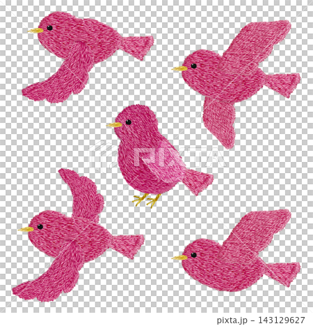 【粉紅小鳥組】手工刺繡插畫素材 【粉紅小鳥組】手工刺繡插畫素材 143129627