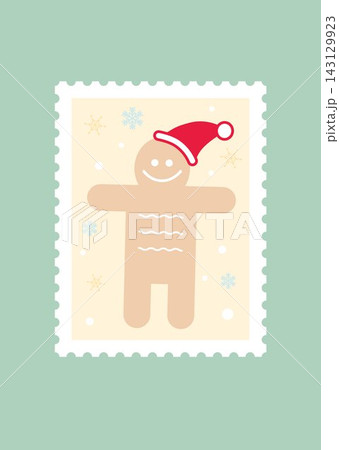 かわいいクリスマスの切手メールのイラスト ジンジャーマンクッキー かわいいクリスマスの切手メールのイラスト ジンジャーマンクッキー 143129923