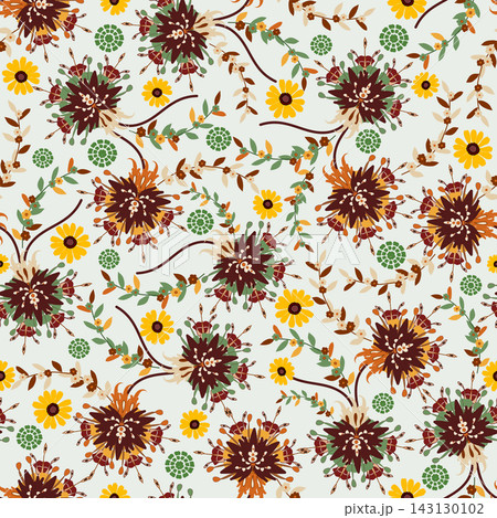 Floral seamless pattern, Flower chintz pattern seamless vector border print. Botanical batik background. Arabesque floral ornament motif for decoration fabric, women clothing, scarf, wallpaper design. 143130102