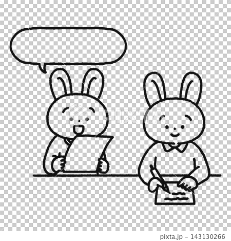 Cute rabbits listening and writing (line drawing) Cute rabbits listening and writing (line drawing) 143130266