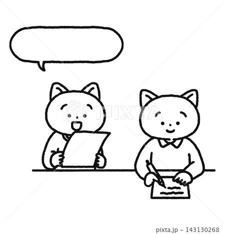 聞き取り・書き取りするかわいい猫たち　線画 143130268
