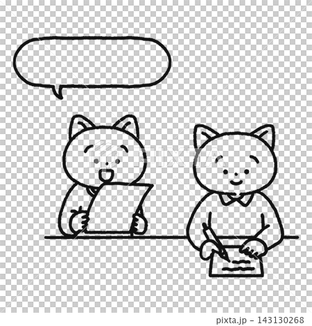 聞き取り・書き取りするかわいい猫たち　線画 143130268