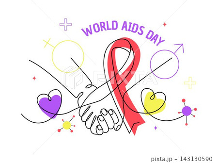 World AIDS Day Vector Illustration featuring Red Ribbon Symbol, Awareness Elements, Support, Prevention and Global Health in a Colorful Flat Style World AIDS Day Vector Illustration featuring Red Ribbon Symbol, Awareness Elements, Support, Prevention and Global Health in a Colorful Flat Style 143130590