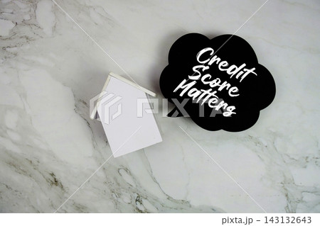 Credit Score Matters text written on speed bubble and house model Credit Score Matters text written on speed bubble and house model 143132643