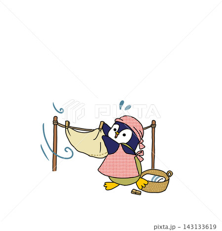 洗濯物を干すペンギンのイラスト 洗濯物を干すペンギンのイラスト 143133619