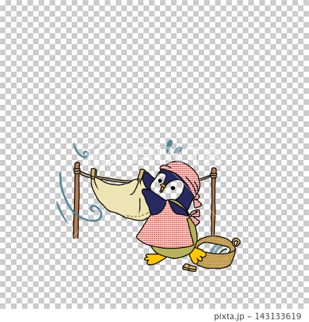 洗濯物を干すペンギンのイラスト 洗濯物を干すペンギンのイラスト 143133619