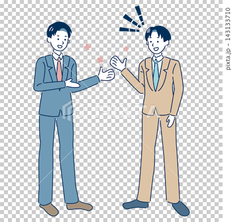 会話が弾み和気あいあいと話すビジネスマンのイラスト 線あり 会話が弾み和気あいあいと話すビジネスマンのイラスト 線あり 143133710
