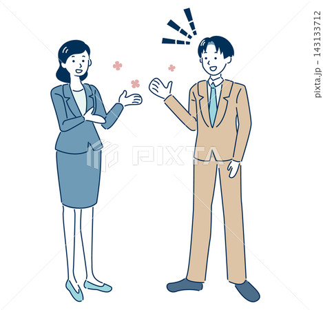 会話が弾み和気あいあいと話す男女のビジネス人物イラスト 線あり 143133712