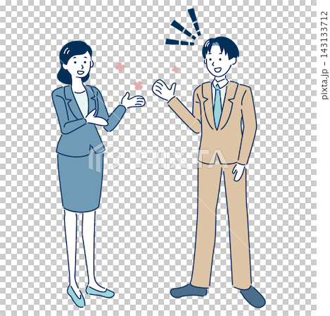 会話が弾み和気あいあいと話す男女のビジネス人物イラスト 線あり 143133712