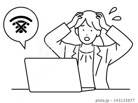 Wi-Fiが繋がらず困っている会社員女性のイラスト 143133877