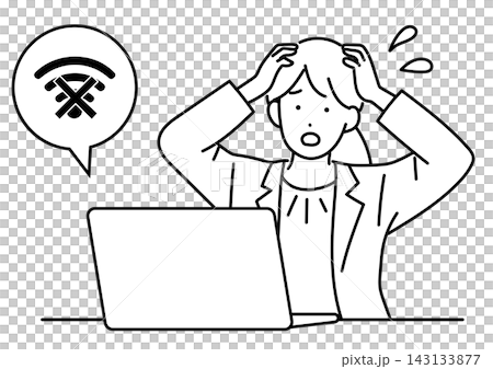 Wi-Fiが繋がらず困っている会社員女性のイラスト 143133877
