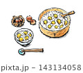 筆ペンと水彩で描いた秋の味覚の栗と栗ご飯 143134058