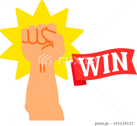 WINの文字と握りこぶし、勝利 143134137