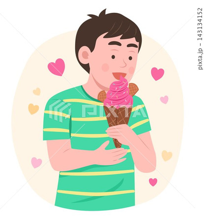 Happy Cheerful Kid Boy Eating an Ice Cream Cone for Enjoy Eating Concept Illustration Clip Art Happy Cheerful Kid Boy Eating an Ice Cream Cone for Enjoy Eating Concept Illustration Clip Art 143134152