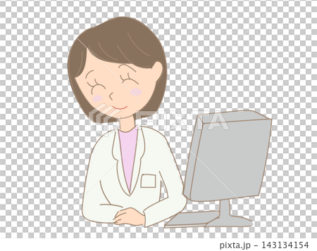 An illustration of a female doctor, pharmacist, or medical staff member smiling and explaining things while looking at a computer screen. An illustration of a female doctor, pharmacist, or medical staff member smiling and explaining things while looking at a computer screen. 143134154