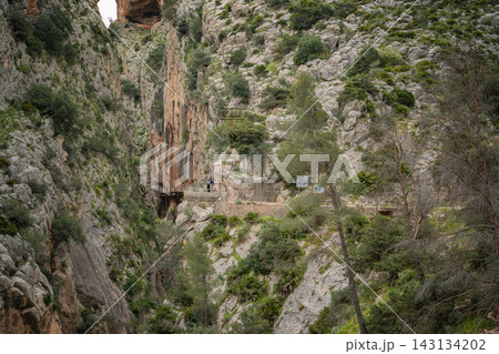 Entrance gate to the Gaitanejo gorge boardwalk at Caminito del Rey, Spain Entrance gate to the Gaitanejo gorge boardwalk at Caminito del Rey, Spain 143134202