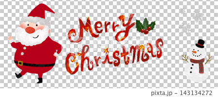 A set of Christmas-themed decorative elements featuring Santa Claus, a snowman, and a Christmas logo. A set of Christmas-themed decorative elements featuring Santa Claus, a snowman, and a Christmas logo. 143134272