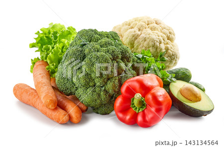 Fresh Assortment of Vegetables Isolated on White Background Fresh Assortment of Vegetables Isolated on White Background 143134564