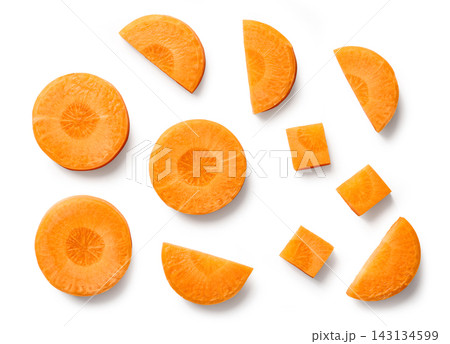 carrot slices various isolated on white background 143134599