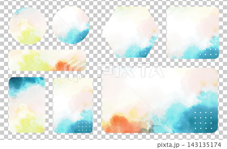 A unique frame icon set featuring dots and watercolor washes. A unique frame icon set featuring dots and watercolor washes. 143135174